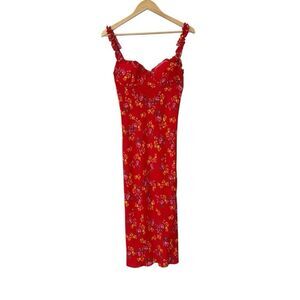 Rumored Negroni Midi Dress Floral Red Medium Timeless Sophisticated Cocktail NWT